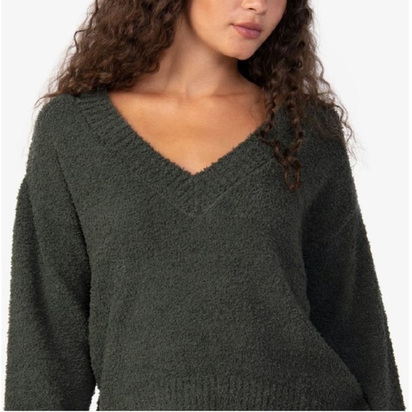 Sanctuary Women's Green forest Long-Sleeve V-Neck Sweatshirt Sweater L - Picture 4 of 10